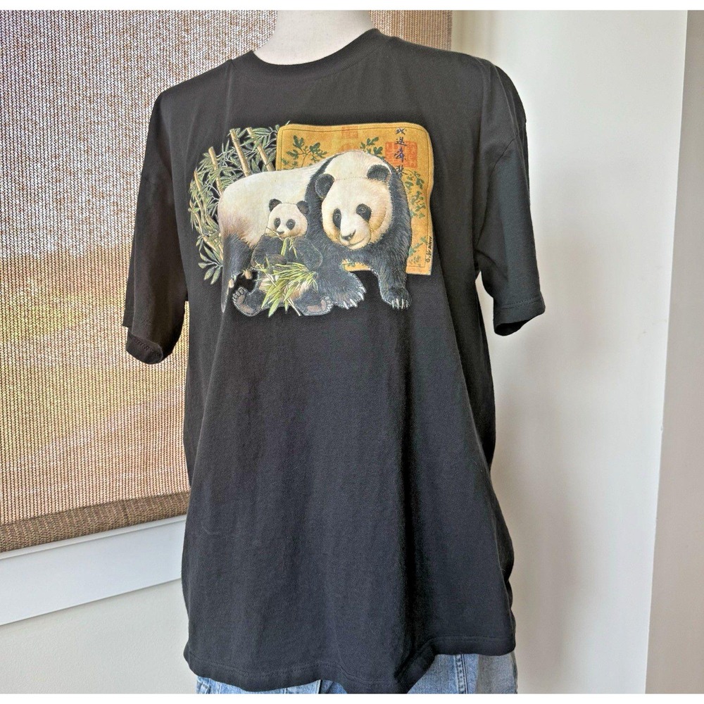 Vintage Beijing Zoo Panda Bear T Shirt Large Black Jerzees Travel Souvenir‎